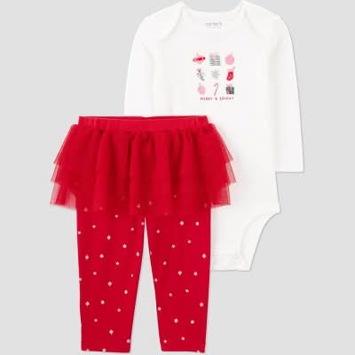 Carter's Just One You Baby Girl's Christmas Candy Top & Bottom Set, 6M, White/Red (2 ct)