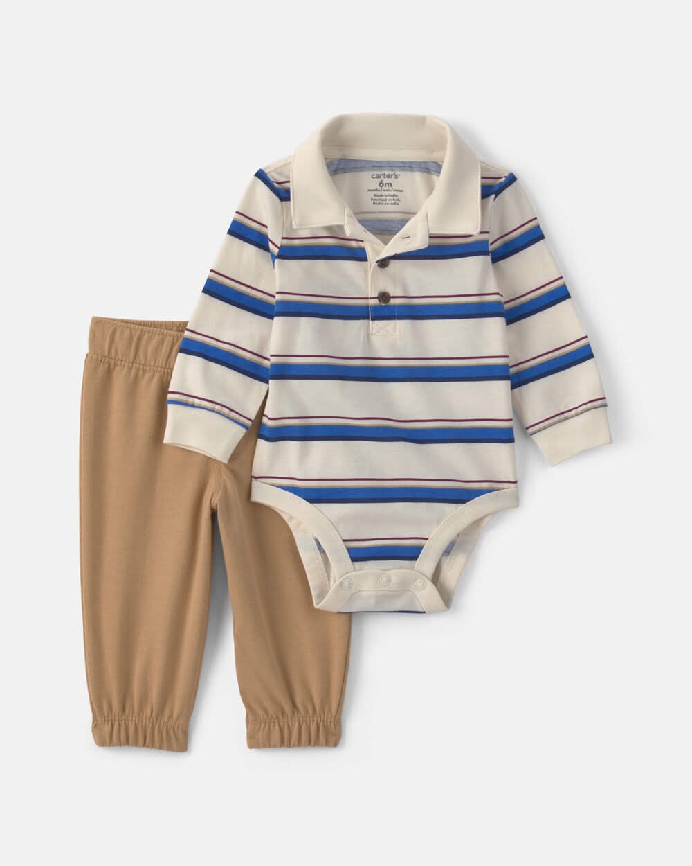 Baby Boy 2-Piece Striped Long-Sleeve Bodysuit & Pant Set - Cream/Khaki - 3M