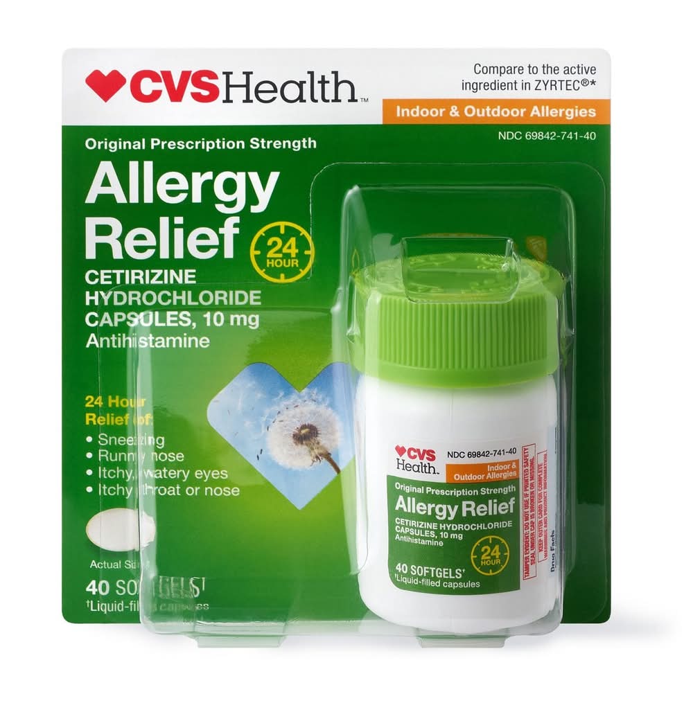 CVS Health Allergy Relief Cetirizine Hydrochloride Capsules 10mg (40 ct)