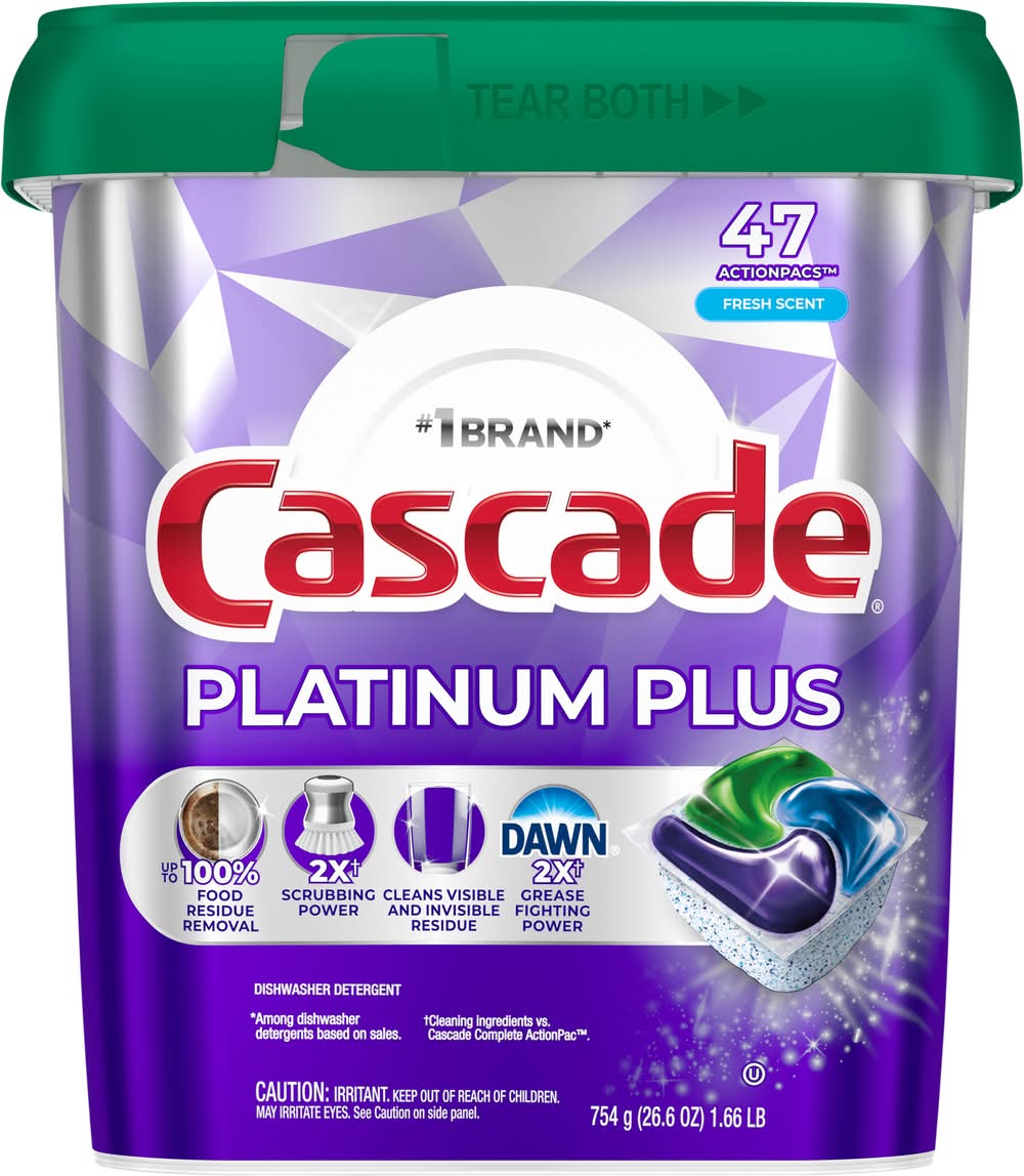 Cascade Platinum Plus Actionpacs Dishwasher Detergent, Fresh (26.6 oz, 47 ct)