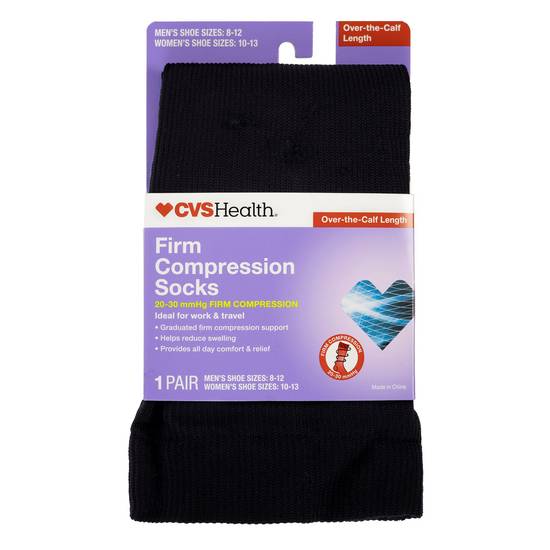 CVS Health Firm Compression Socks Over-the-Calf Length, 1 Pair, Black