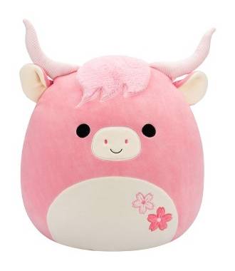 Squishmallows Highland Cow With Sakura Flowers Plush Toy, 16 in, Pink