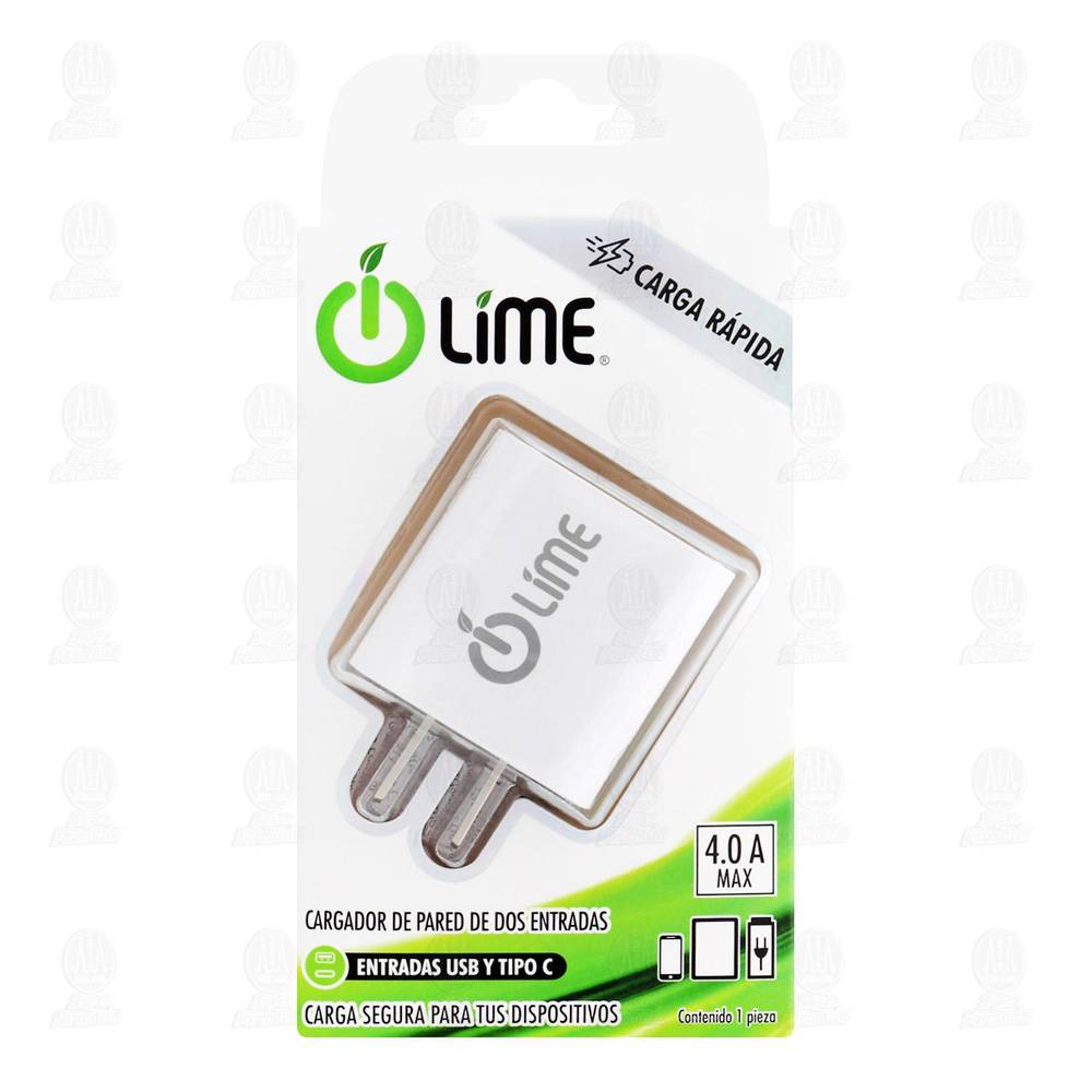 Lime · Cargador de pared entradas usb y tipo c