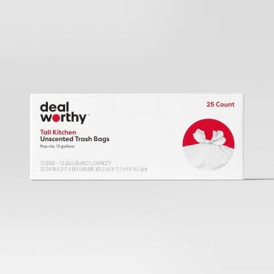 Dealworthy Tall Kitchen Flap-Tie Trash Bags 13 Gal, White (25 ct)