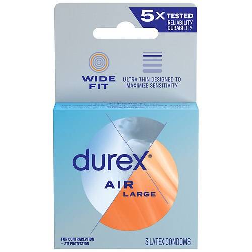Durex Air Extra Thin, Transparent Natural Rubber Latex Condoms, Wide Fit - 3.0 ea