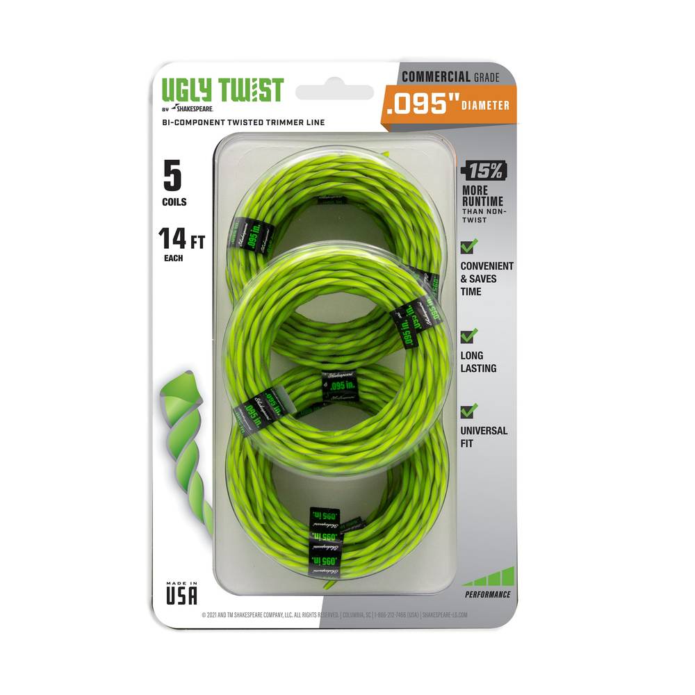 Shakespeare 0.095 x 14' Ugly Twist line coils 5-Pack 0.095-in x 70-ft Pre-cut Trimmer Line | 17502