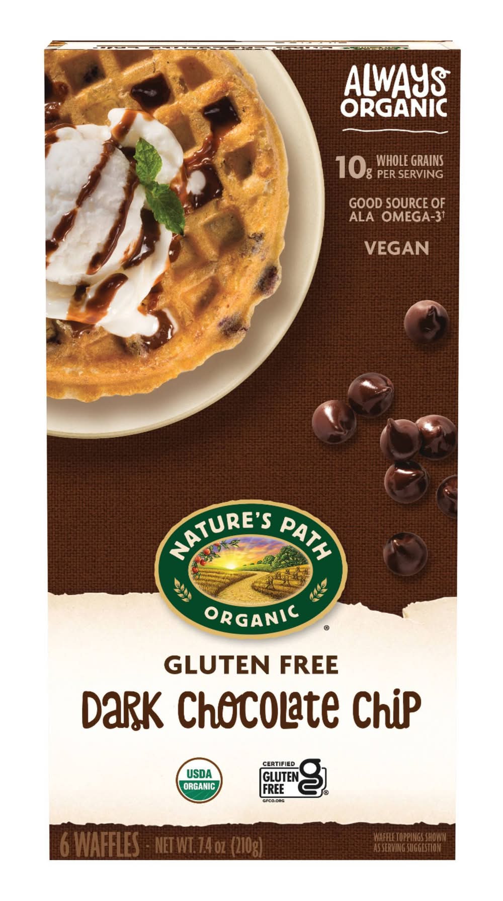 Nature's Path Gluten Free Organic Vegan Dark Chocolate Chip Frozen Waffles - 7.4oz/6ct