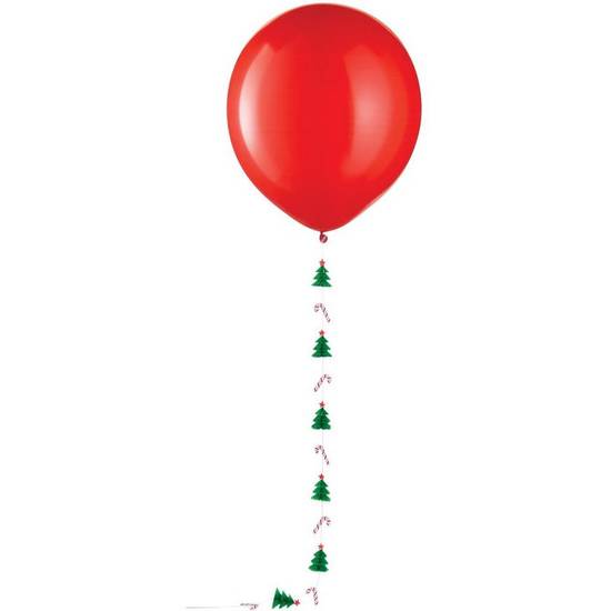 Uninflated 1ct, Red Latex Balloon (24in) with Christmas Tree Candy Cane Balloon Tail (5.25ft)