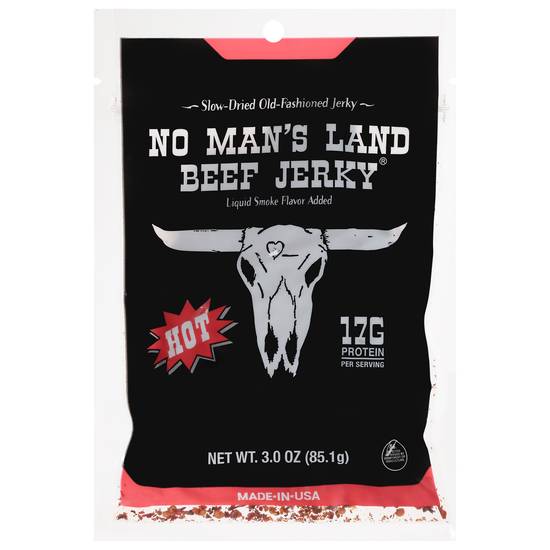 No Man's Land Hot Beef Jerky High Protein Low Calorie Low Carb Beef Snack (7oz bag)