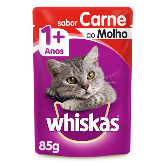Whiskas ração úmida sabor carne ao molho para gatos 1+ (85 g)