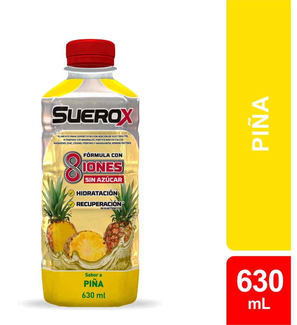 Suerox · Bebida hidratante para deportistas con electrolitos, vitaminas y minerales sin azúcar - Piña (630 ml)