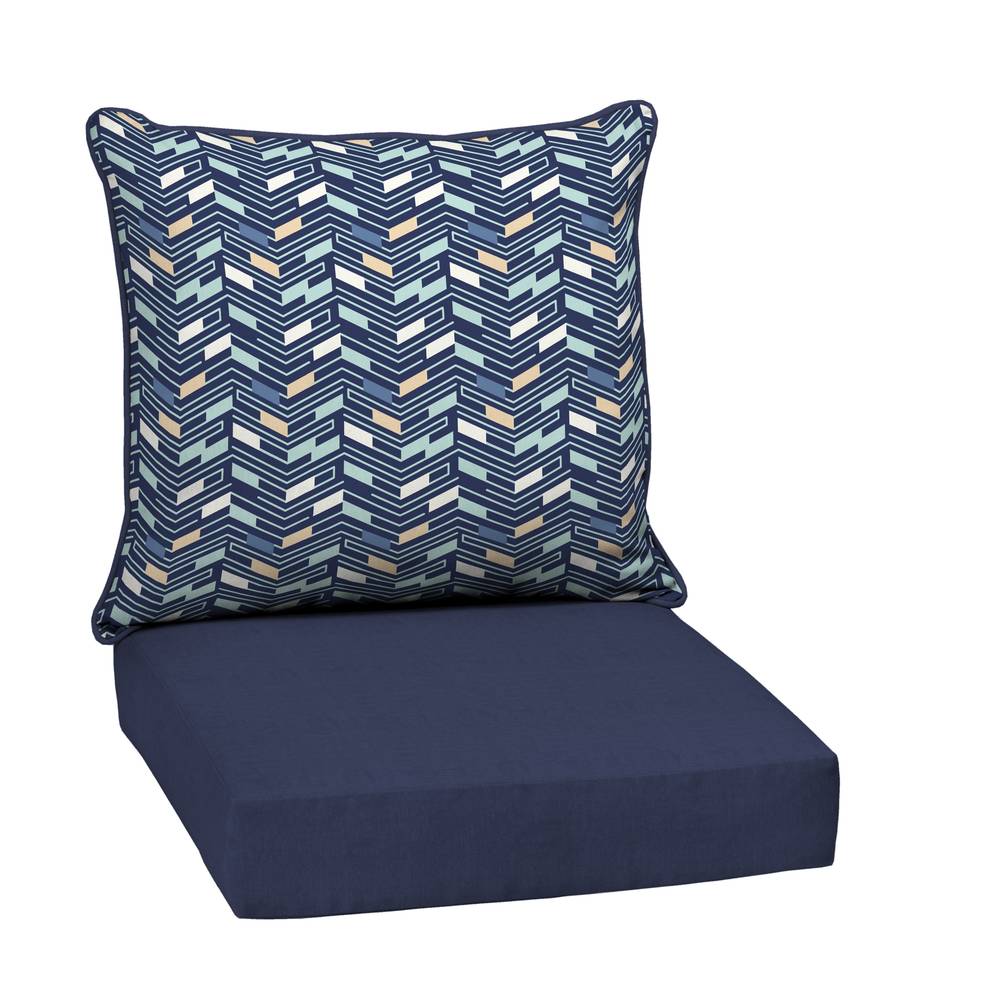 Style Selections 24-in x 24-in 2-Piece Blue Chevron Deep Seat Patio Chair Cushion | HQ16297A-9C4