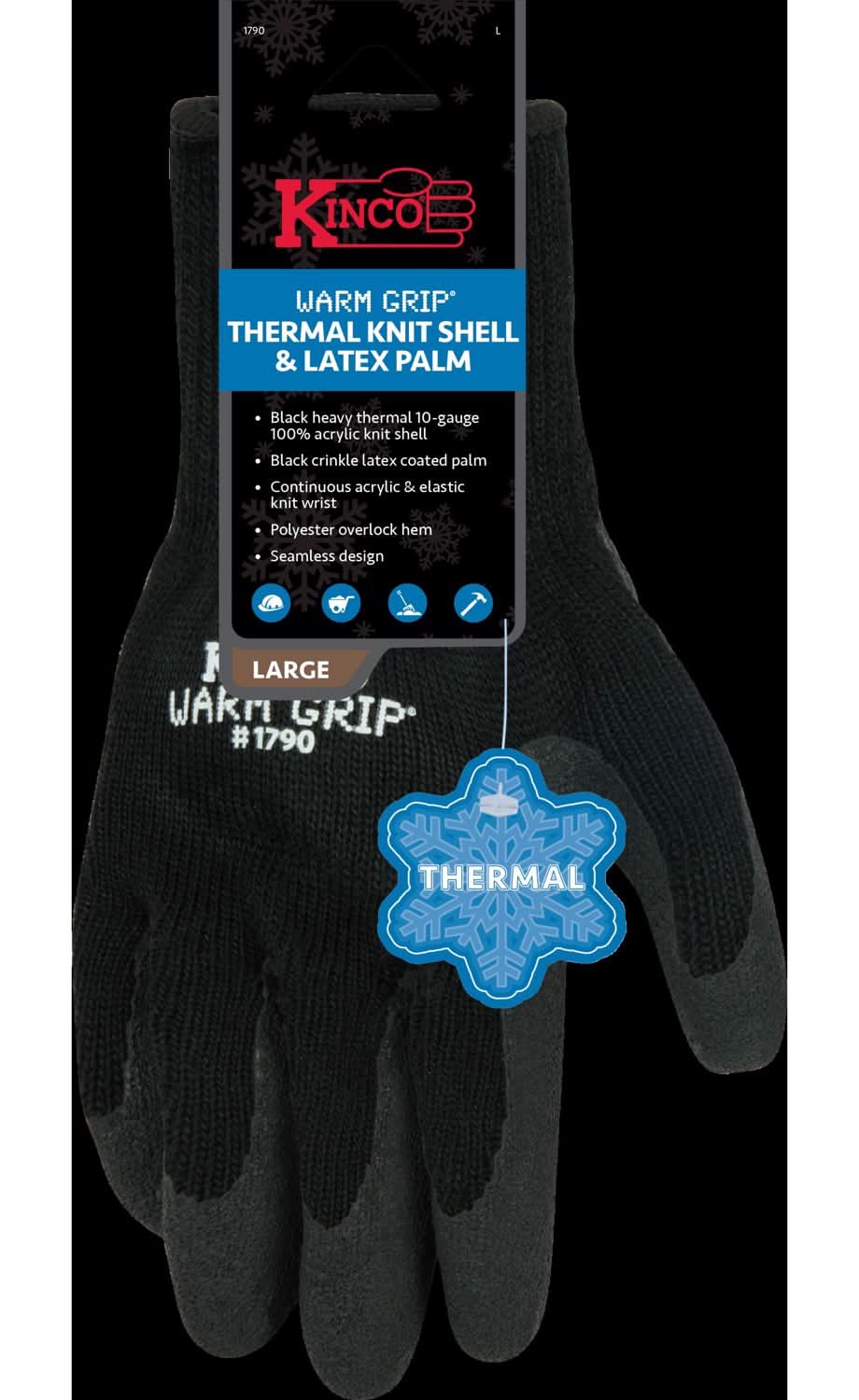 Kinco Warm Grip M Latex Coated Thermal Black Dipped Gloves