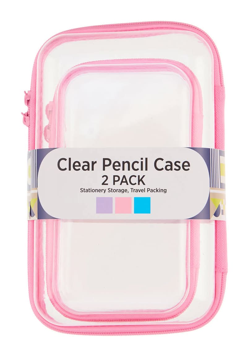 Clear Pencil Stationery Storage Case 2 Ct 3 Assorted Colors
