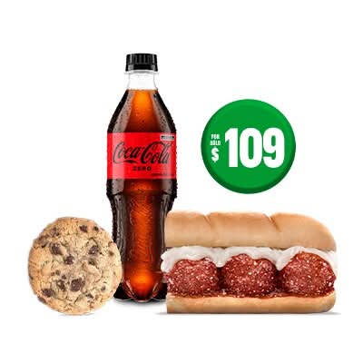 Elige por $109: Sub de Albondigas de 15cm + bebida + Galleta