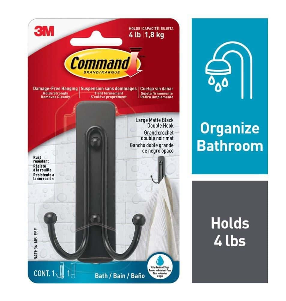 Command 4 Lb. Large Double Bath Hook In Matte Black