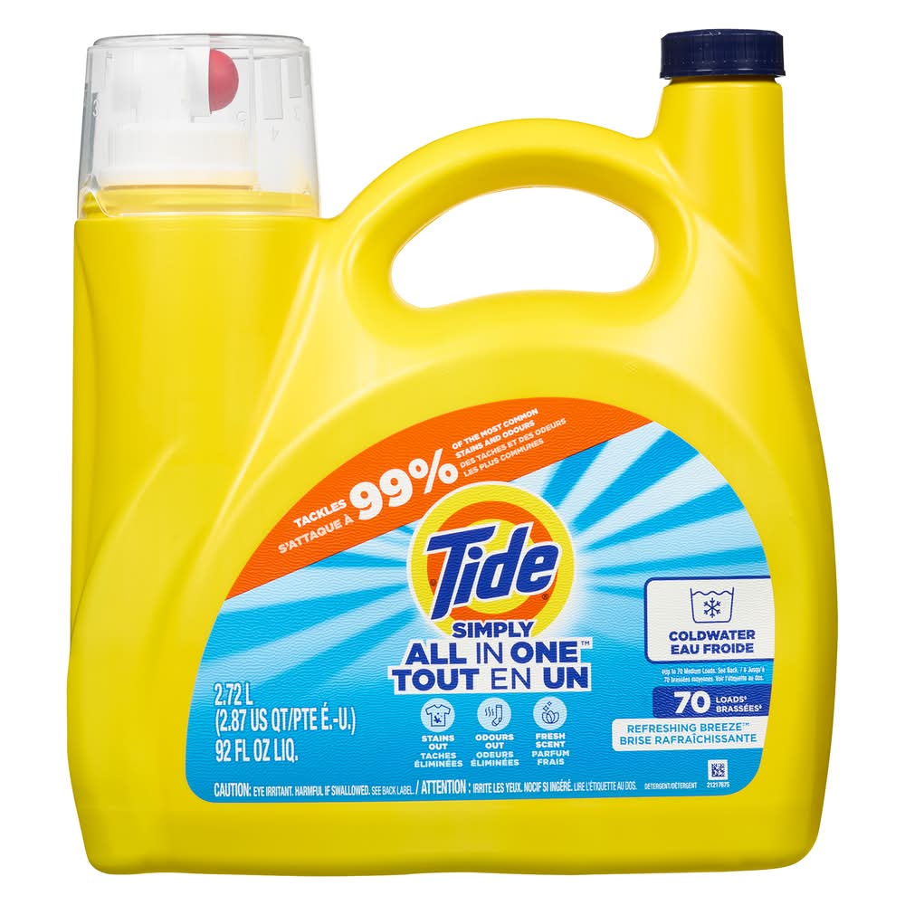 Tide Simply All in One Liquid Laundry Detergent, Refreshing Breeze (2.72 L)