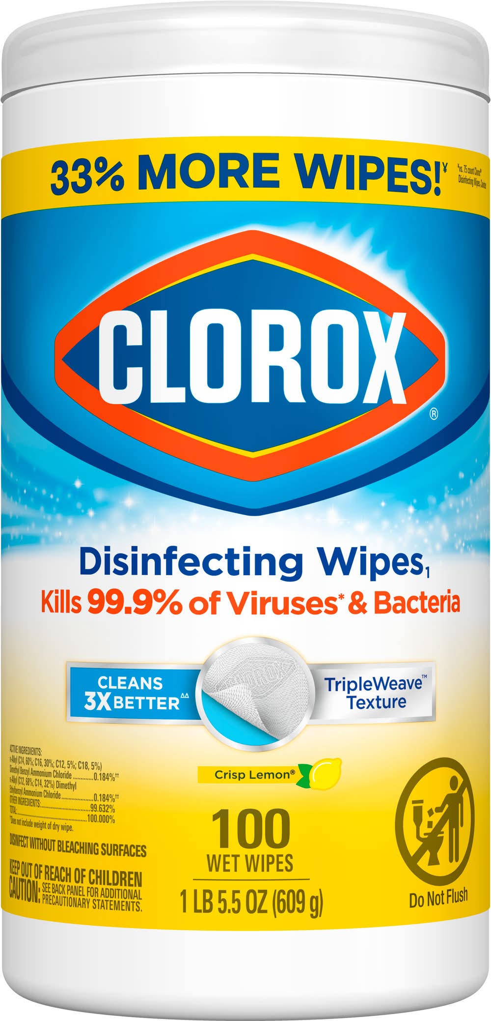 Clorox Disinfecting Wipes, Crisp Lemon (21.5 oz, 100 ct)