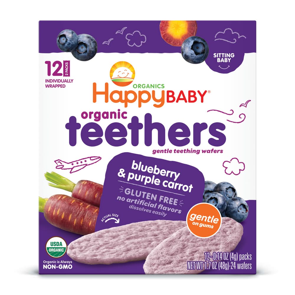 Happy Baby Organic Teethers Wafers, Blueberry & Purple Carrot (12 x 0.14 oz)