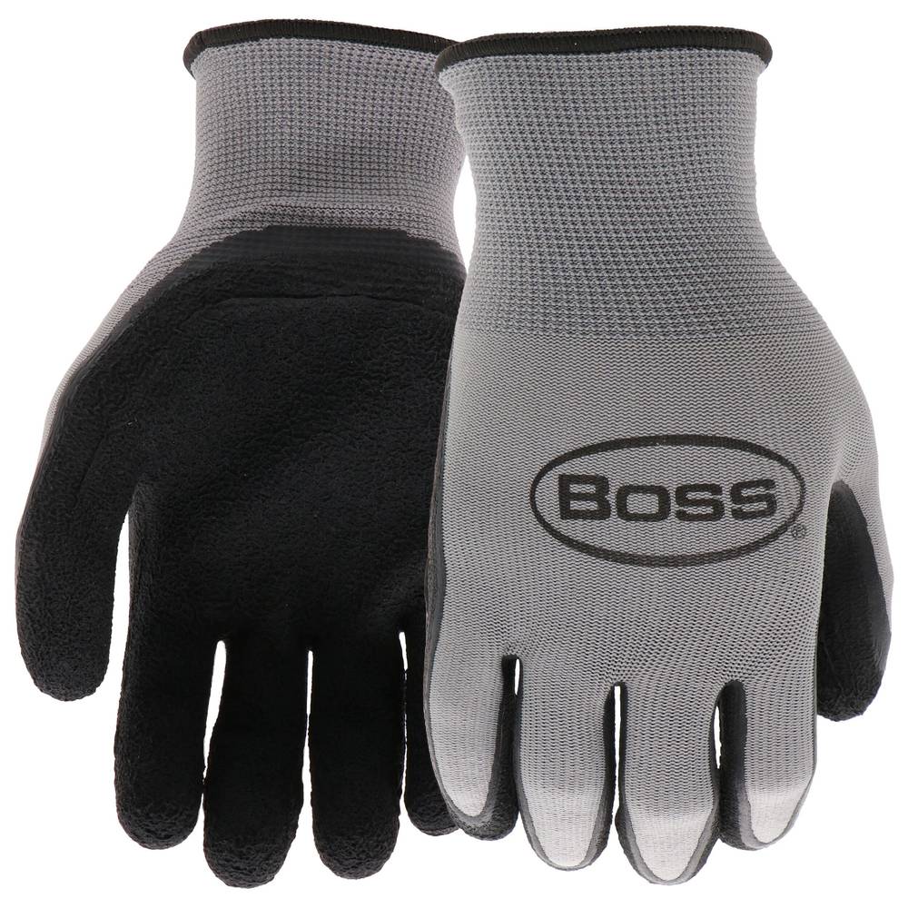 Boss Large Gray Latex Dipped Polyester Construction Gloves, (1-Pair) | B31071-L