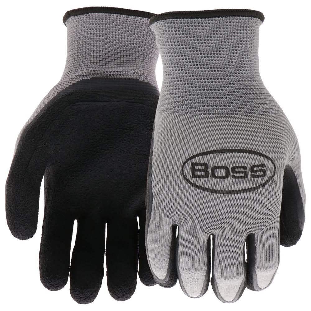 Boss Large Gray Latex dipped Polyester Construction Gloves 1 -Pairs