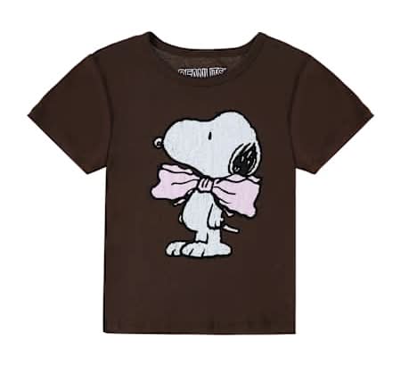 Juniors Peanuts® Snoopy Bow Graphic Tee Large Dark Brown