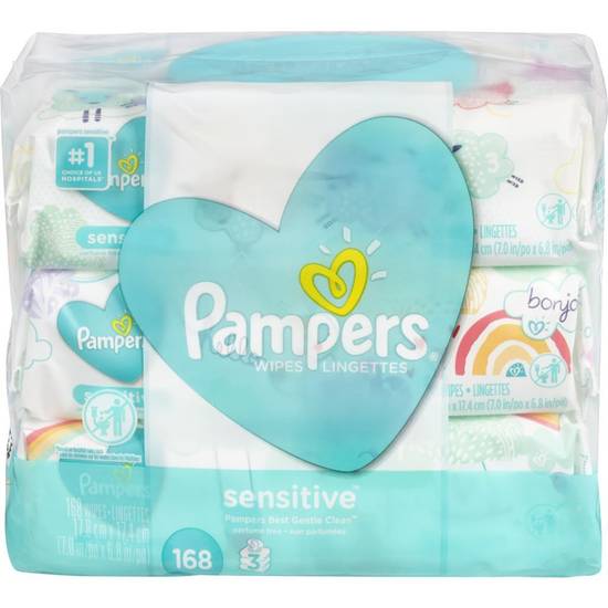 Pampers lingettes pour bébé 3 paquets (168 un) - sensitive baby wipes, mega (168 ea)