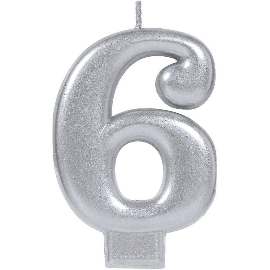 Silver Number 6 Birthday Candle