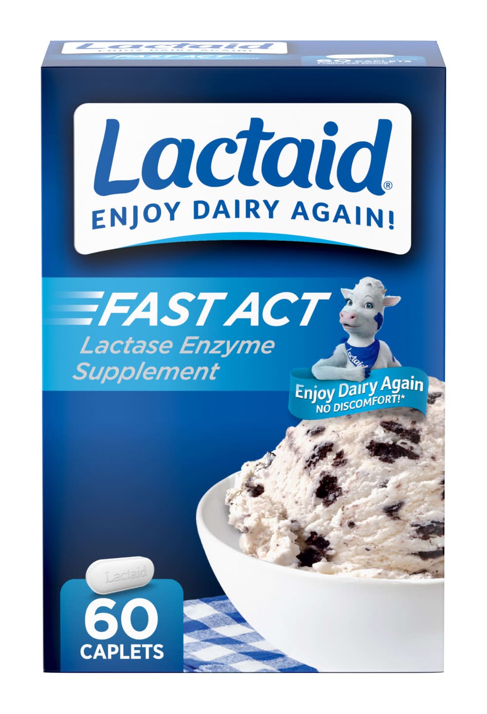 Lactaid Fast Act Lactase Enzyme Supplement Caplets (3.2 oz, 60 ct)