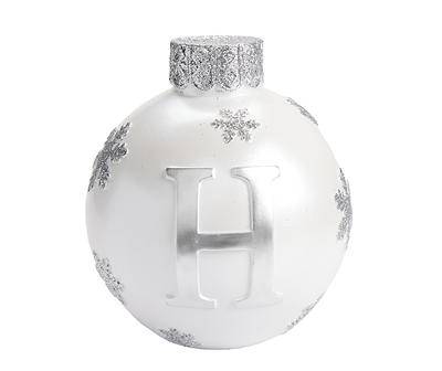 "H" Monogram Silver & White Snowflake Ornament Tabletop Decor