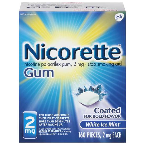 Nicorette Nicotine Polacrilex White Ice Mint Stop Smoking Aid 2 mg