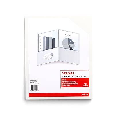 Staples 10% Recycled Smooth 2-Pocket Paper Presentation Folder, White, 10/Pack (13384-CC)