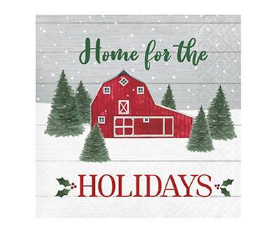 "Home for the Holidays" Barn & Tree Paper Beverage Napkins, 32-Count