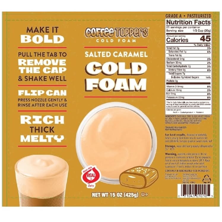 Coffee Toppers Whipped Cold Foam Topping, Salted Caramel (15 oz)