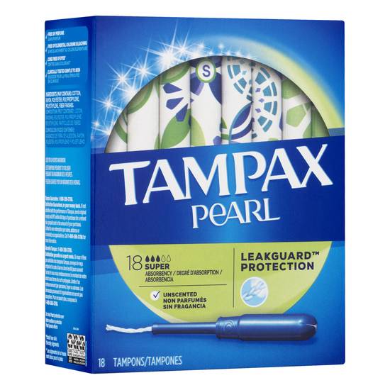 Tampax Tampons Super Absorbency With Bpa-Free Leakguard Braid Unscented (18 ct)