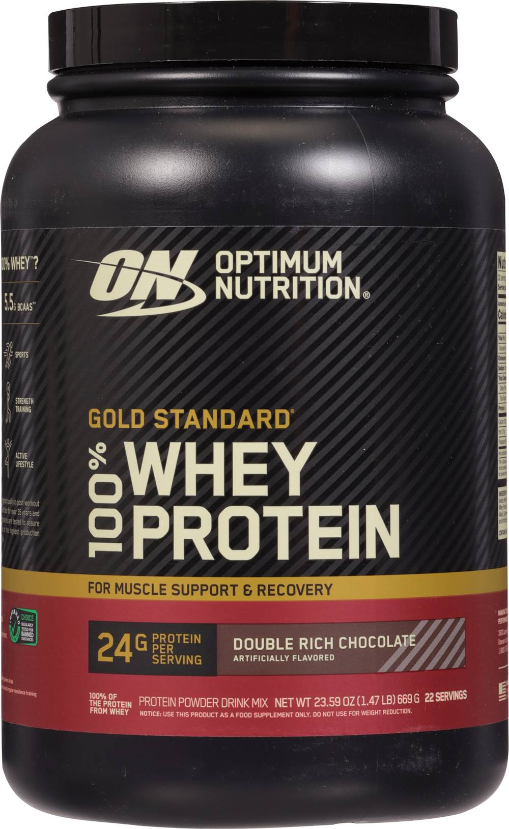 Optimum Nutrition Gold Standard 100% Whey Protein Powder Drink Mix, Double Rich Chocolate (23.59 oz)