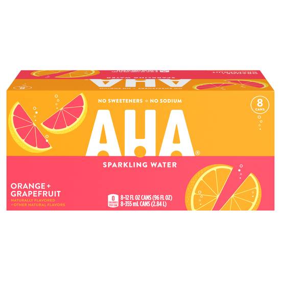 Aha Orange + Grapefruit Sparkling Water (8 ct, 12 fl oz)