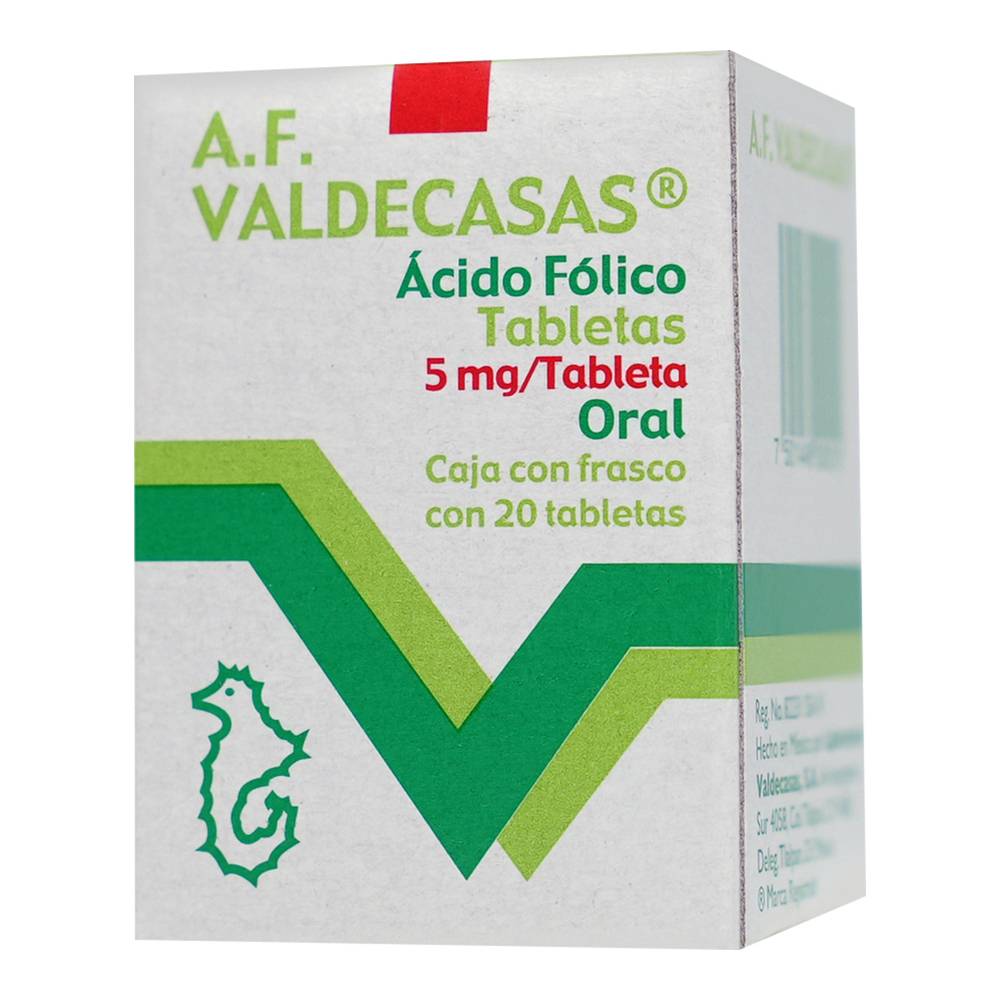 A.F. Valdecasas · Ácido fólico tabletas 5 mg (20 g)