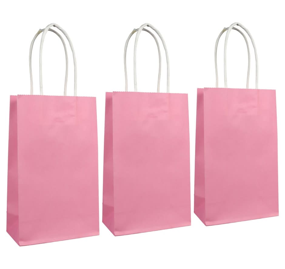 Voila Kraft Paper Gift Bags, S, Pink (3 ct)