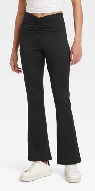 A New Day High Waisted Flare Leggings With Ruched Waistband, Women, S, Black