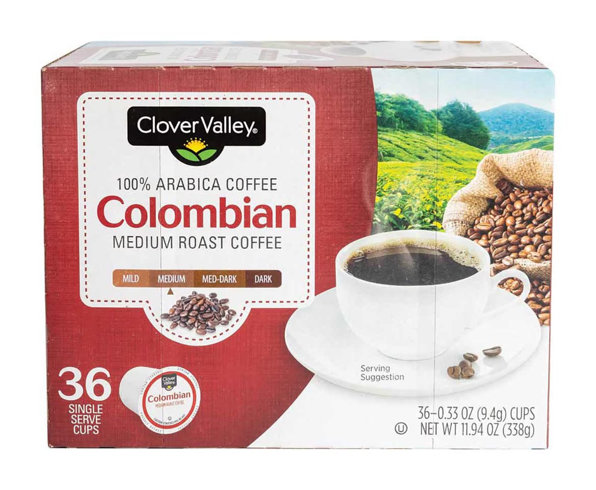 Clover Valley 100% Arabica Colombian Medium Roast Coffee Cups (11.94 oz, 36 ct)