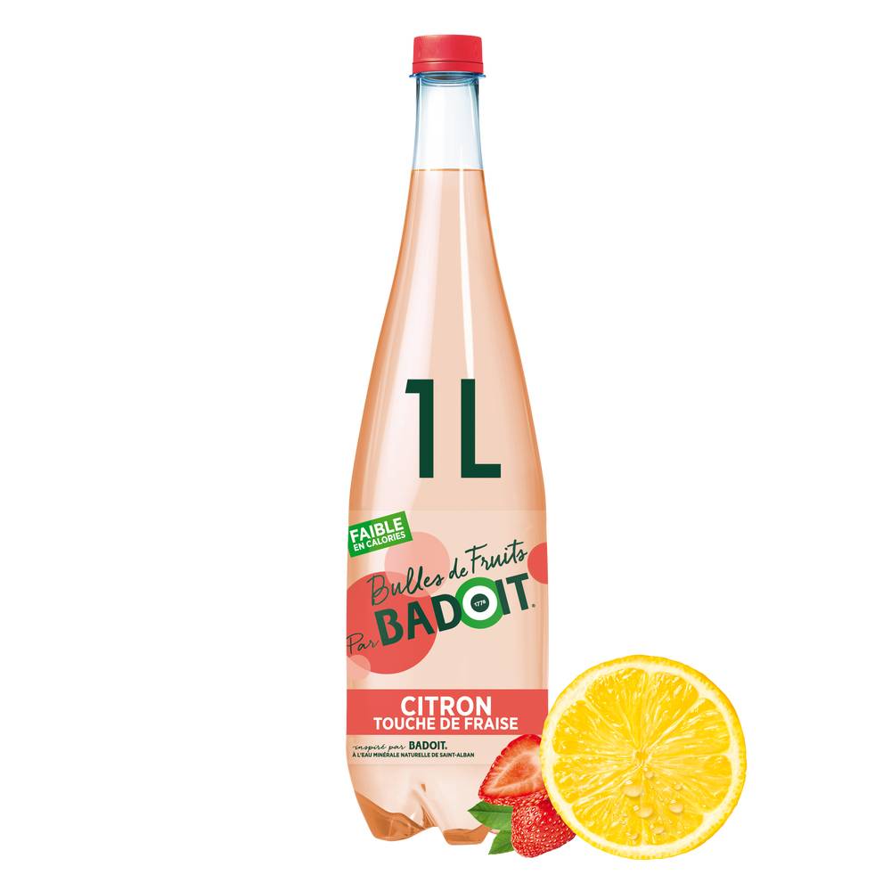 Badoit - Eau minérale naturelle à l'arôme naturel, citron - touch de fraise (1L)