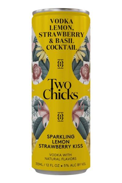 Two Chicks Sparkling Lemon Strawberry & Basil Kiss Vodka Cocktail (12 fl oz)