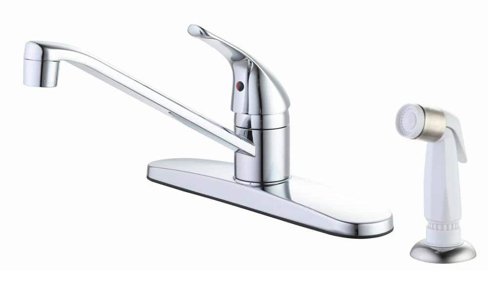 Glacier Bay Single Handle Standard Kitchen Faucet In Chrome With White Side Sprayer