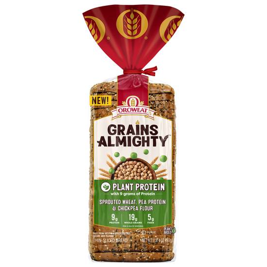 Oroweat Grains Almighty Plant Protein Bread (sprouted wheat- pea protein - chickpea flour)