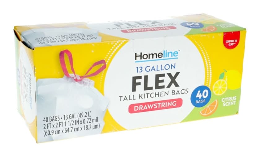 Homeline Drawstring Flex Tall Kitchen Bags 13 Gallon, Citrus (40 ct)