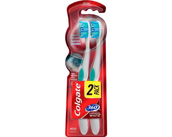 Cepillo Dental 360 Luminous White Colgate Medio Blister 2 Uds