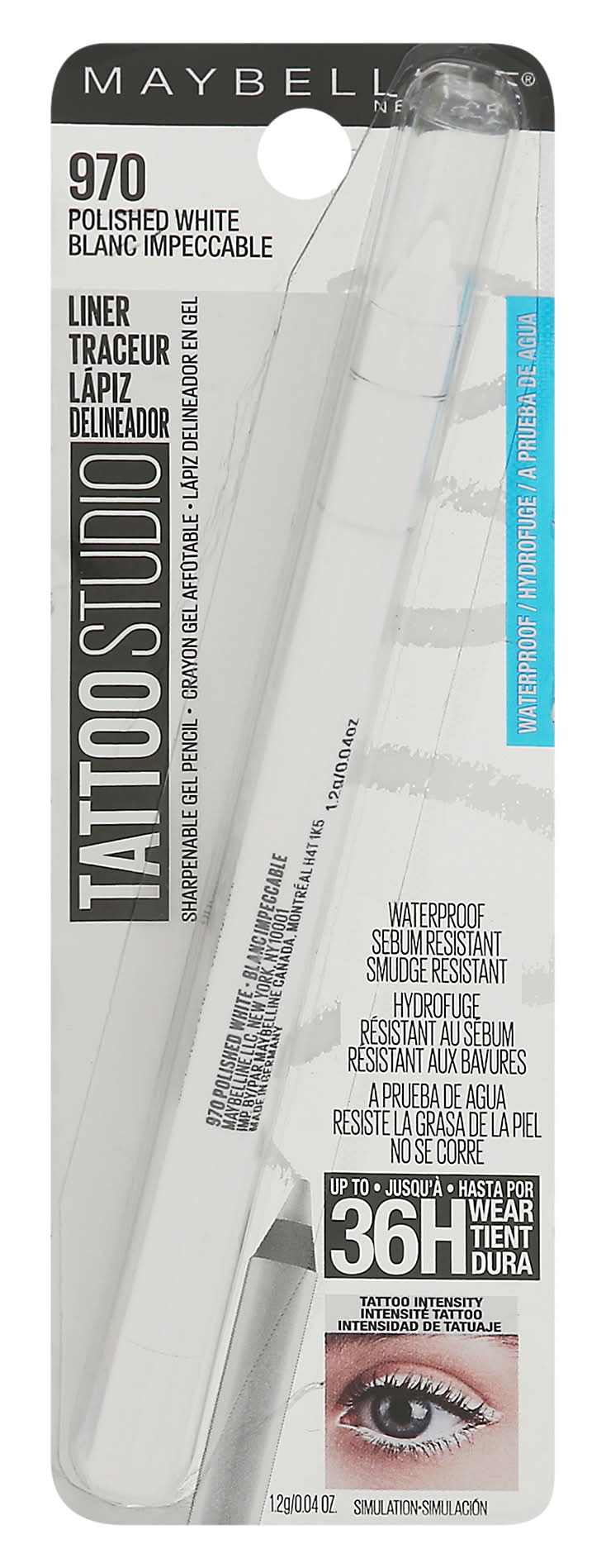 Maybelline New York New York Tattoo Studio Polished White 970 Sharpenable Waterproof Gel Pencil (0.1 oz)