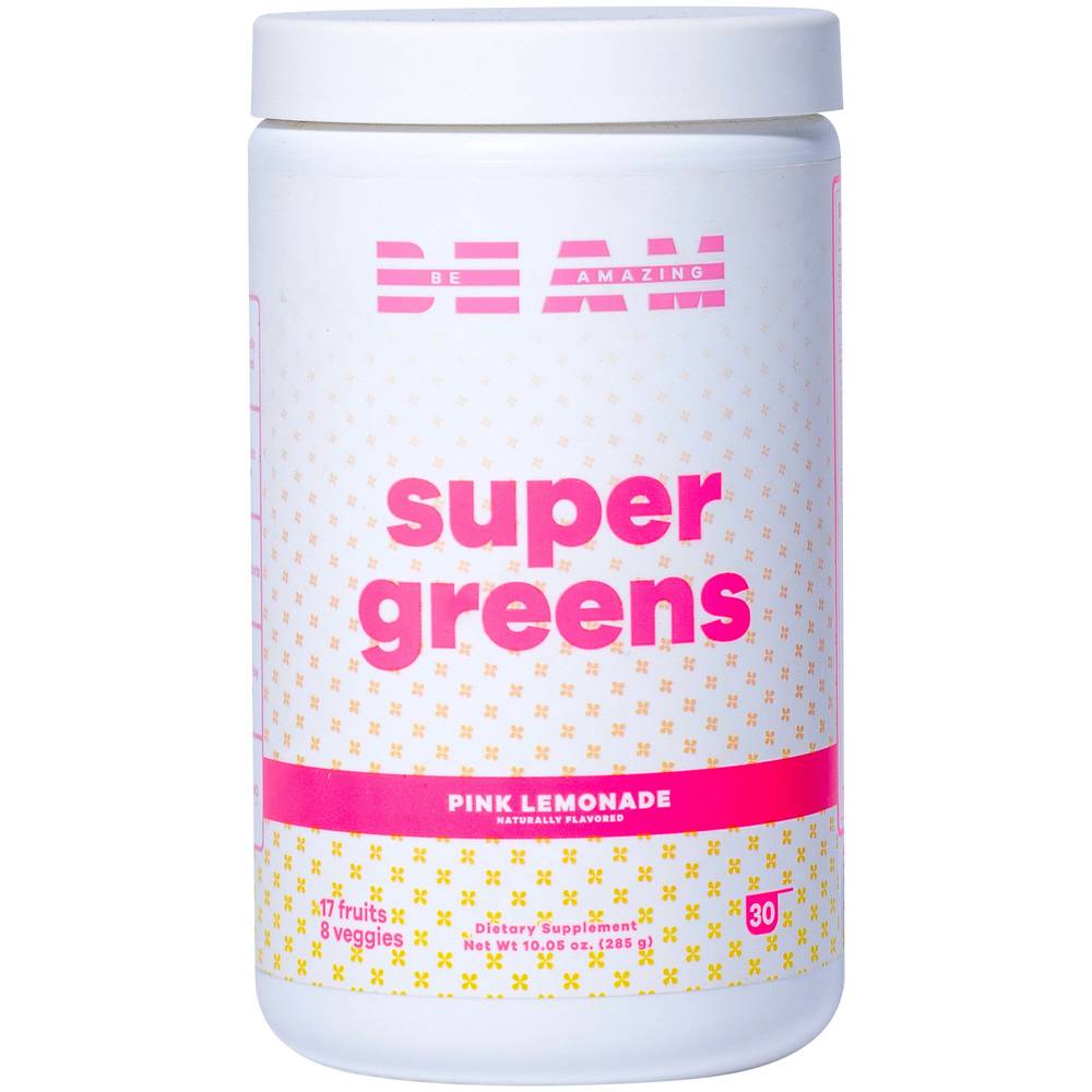 Super Greens Powder With Prebiotic Fiber - Pink Lemonade (30 Servings)