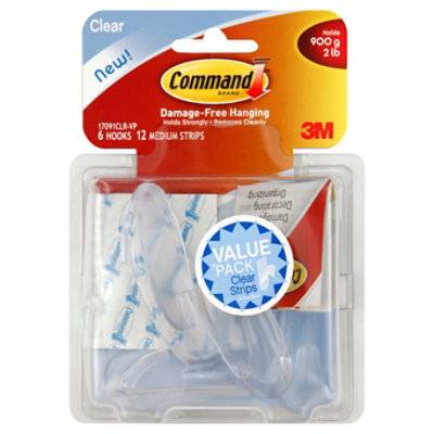 Command Clear Medium Hooks 6 Hooks 12 Strips - 6 Ct